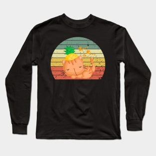 Pineapple and Cat Retro Vintage Long Sleeve T-Shirt